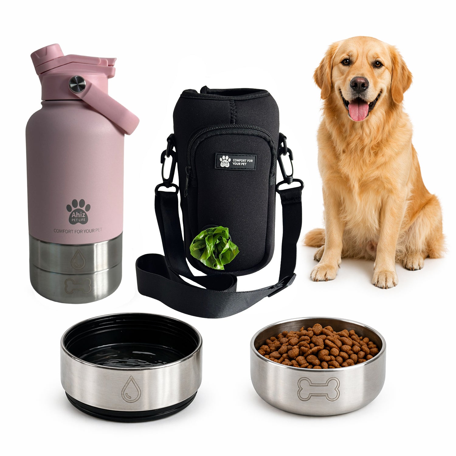 3-in-1 Dog Water Bottle with Carrier Bag