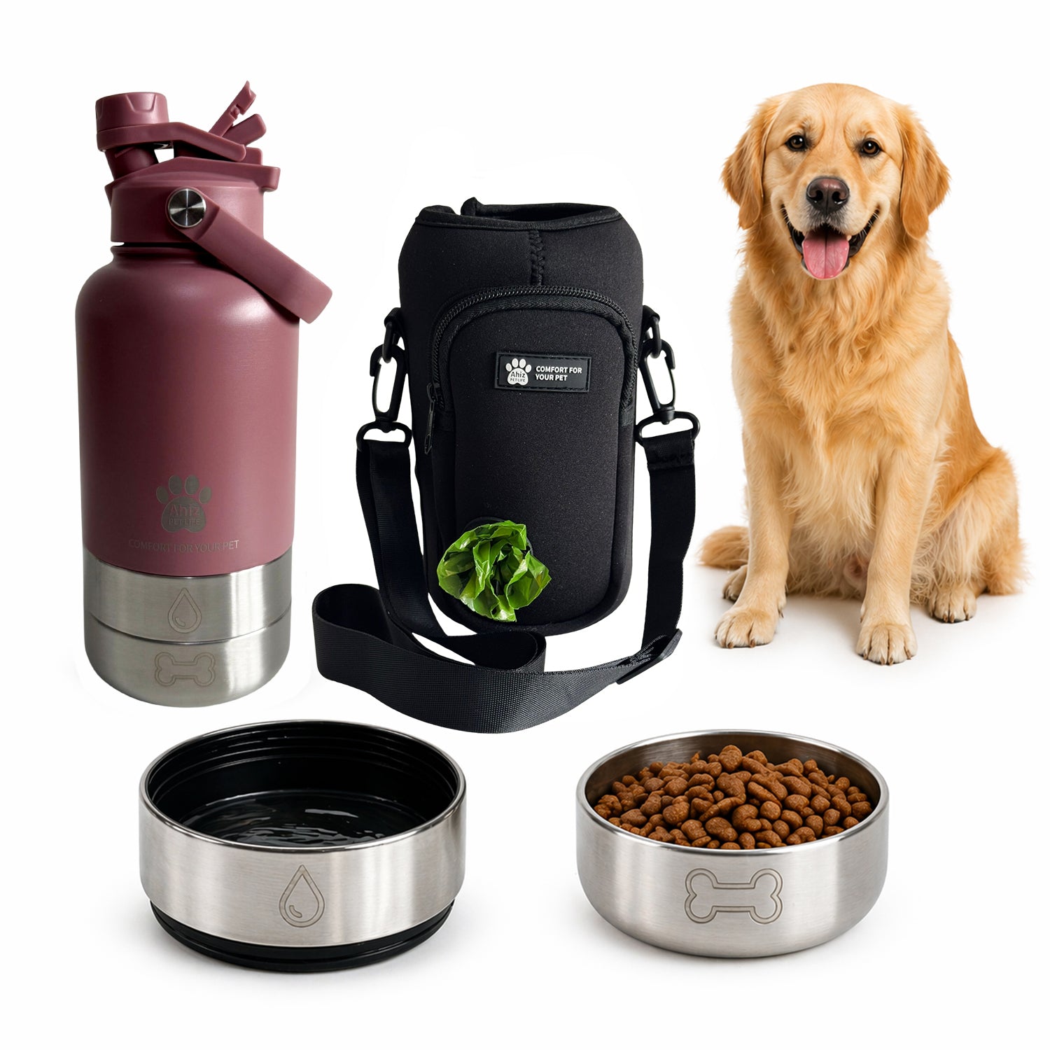 3-in-1 Dog Water Bottle with Carrier Bag