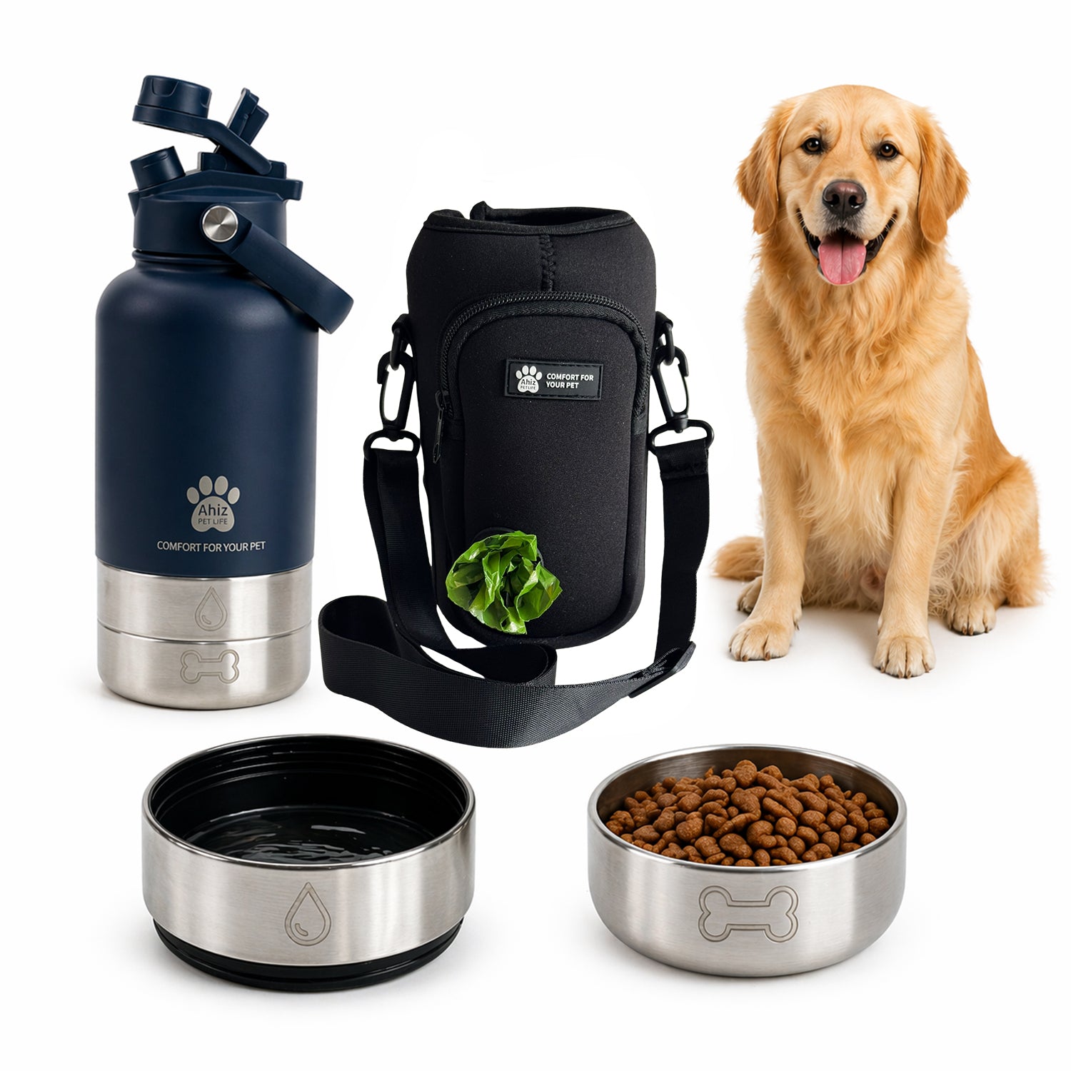 3-in-1 Dog Water Bottle with Carrier Bag