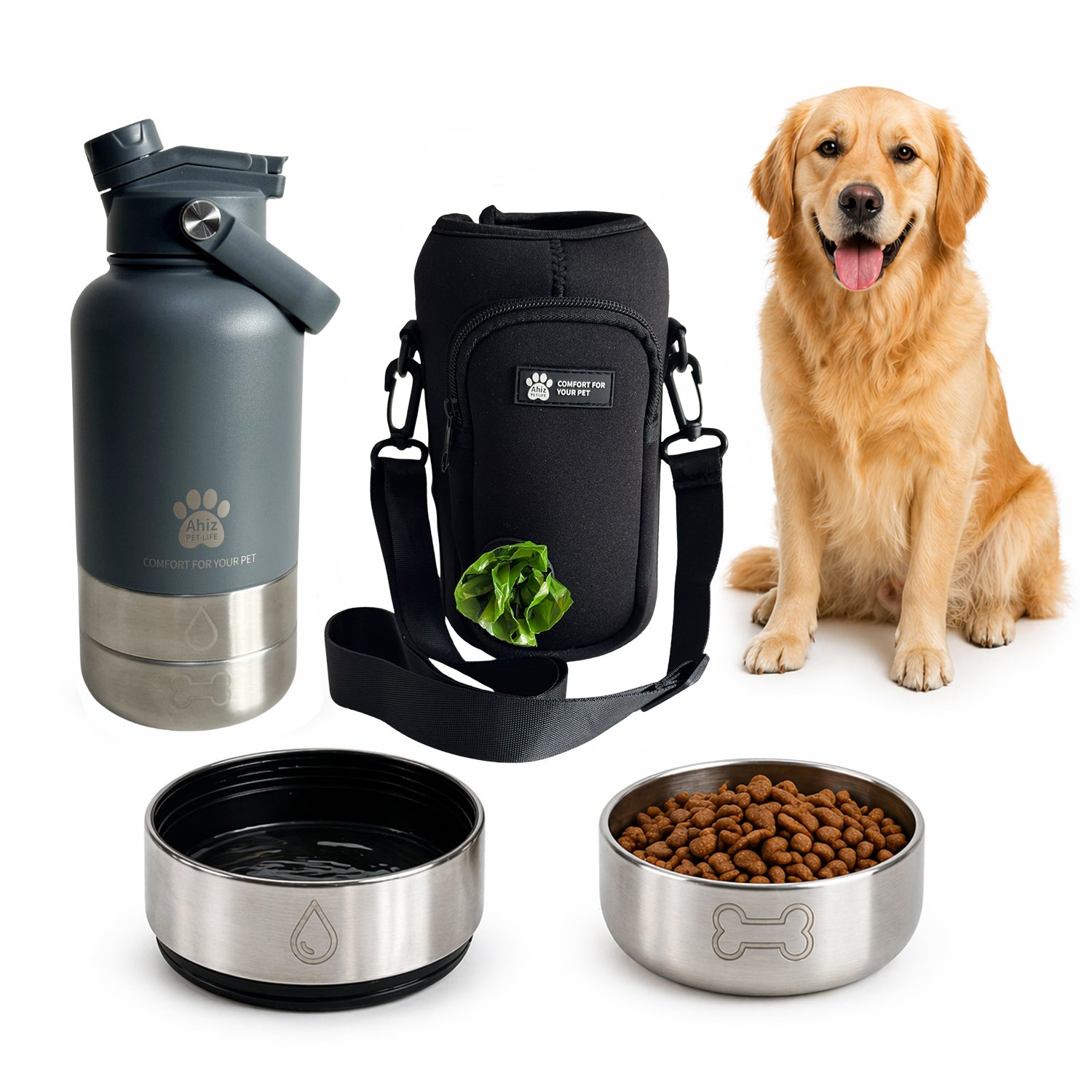 3-in-1 Dog Water Bottle with Carrier Bag