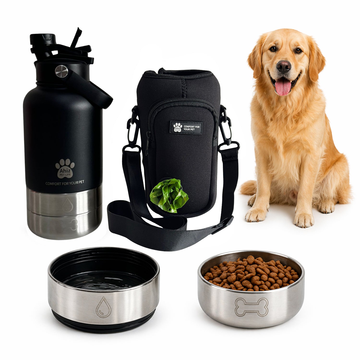 3-in-1 Dog Water Bottle with Carrier Bag