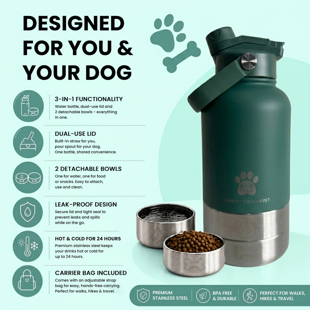 3-in-1 Dog Water Bottle with Carrier Bag