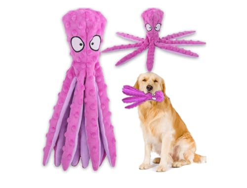 Ahiz Interactive Dog Toy, Octopus Plush, No Stuffing, Squeaky Chew Toy for Indoor and Outdoor Play. Crinkle Paper For Small, Medium, Large dogs. Dog Gift. Main image