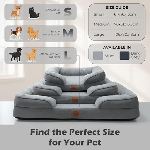 Ahiz Luxury Dog Bed. Handcrafted Orthopedic Memory Foam Bed. Joint Support| Calming & Temp-Regulating Comfort| Waterproof Liner| Washable Cover| Non-slip Base| Pet Couch, Dog Gift. Durable 5+ Years.