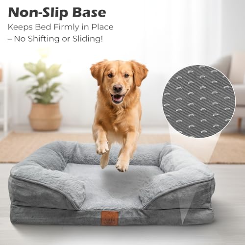 Ahiz Luxury Dog Bed. Handcrafted Orthopedic Memory Foam Bed. Joint Support| Calming & Temp-Regulating Comfort| Waterproof Liner| Washable Cover| Non-slip Base| Pet Couch, Dog Gift. Durable 5+ Years.