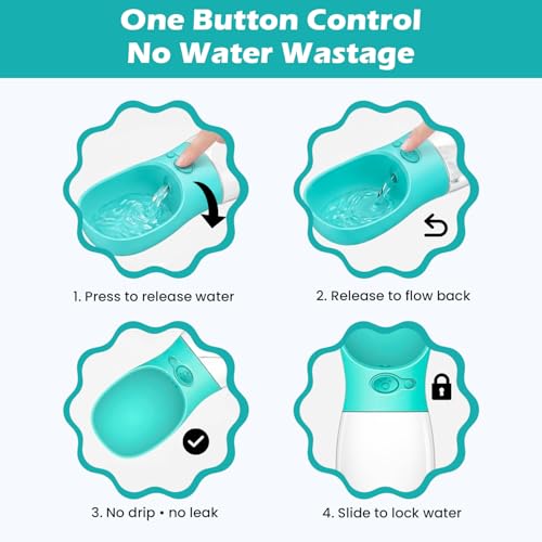 AHIZ Portable Pet Water Bottle 350ml- Leak-Proof Water Bottle with Strap, Antibacterial, Food-Grade Material for Dog & Cats, Outdoor walks/Travel, Multiple Colours. Dog & Cat Gifts.