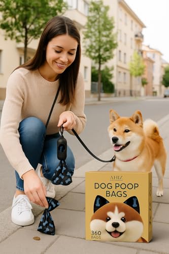 AHIZ Dog Poop Bags. Eco-friendly, Thick, Strong, Leak-Proof Bags. Lavender Scented, Biodegradable. 36 rolls (540 bags total). Black, Bone Print Design. 15 Microns Thick.