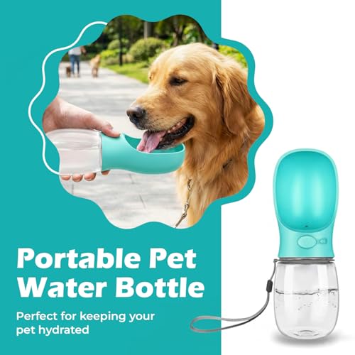 AHIZ Portable Pet Water Bottle 350ml- Leak-Proof Water Bottle with Strap, Antibacterial, Food-Grade Material for Dog & Cats, Outdoor walks/Travel, Multiple Colours. Dog & Cat Gifts.