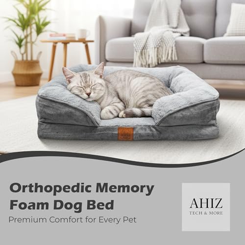 Ahiz Luxury Dog Bed. Handcrafted Orthopedic Memory Foam Bed. Joint Support| Calming & Temp-Regulating Comfort| Waterproof Liner| Washable Cover| Non-slip Base| Pet Couch, Dog Gift. Durable 5+ Years.