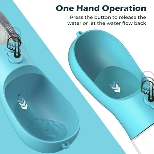 Portable 2-in-1 Pet Water Bottle and Food Container. 300ml capacity for water and 100g dry food compartment. Leak proof, Ideal for walks, hikes and travel. Dog and Cat Gift.