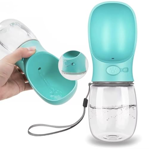 AHIZ Portable Pet Water Bottle 350ml- Leak-Proof Water Bottle with Strap, Antibacterial, Food-Grade Material for Dog & Cats, Outdoor walks/Travel, Multiple Colours. Dog & Cat Gifts.