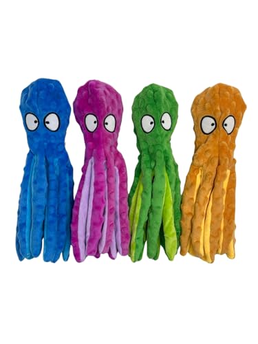 Ahiz Interactive Dog Toy, Octopus Plush, No Stuffing, Squeaky Chew Toy for Indoor and Outdoor Play. Crinkle Paper For Small, Medium, Large dogs. Dog Gift.