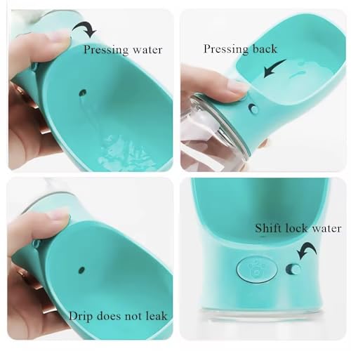 AHIZ Portable Pet Water Bottle 350ml- Leak-Proof Water Bottle with Strap, Antibacterial, Food-Grade Material for Dog & Cats, Outdoor walks/Travel, Multiple Colours. Dog & Cat Gifts.