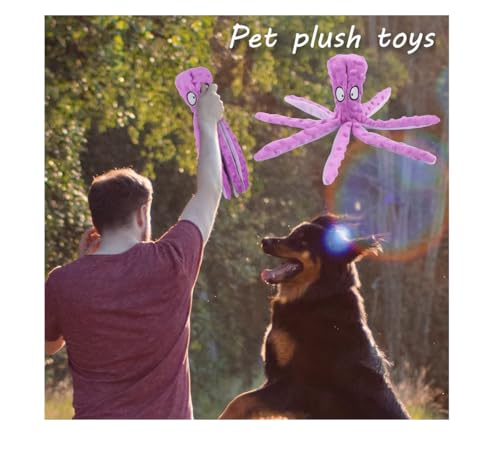 Ahiz Interactive Dog Toy, Octopus Plush, No Stuffing, Squeaky Chew Toy for Indoor and Outdoor Play. Crinkle Paper For Small, Medium, Large dogs. Dog Gift.