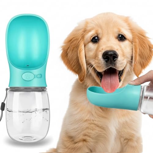 AHIZ Portable Pet Water Bottle 350ml- Leak-Proof Water Bottle with Strap, Antibacterial, Food-Grade Material for Dog & Cats, Outdoor walks/Travel, Multiple Colours. Dog & Cat Gifts.