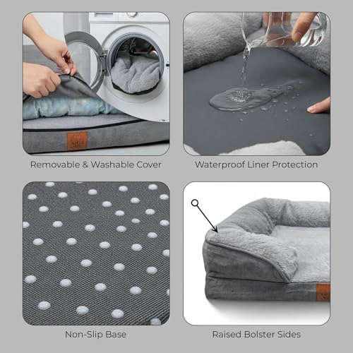 Ahiz Luxury Dog Bed. Handcrafted Orthopedic Memory Foam Bed. Joint Support| Calming & Temp-Regulating Comfort| Waterproof Liner| Washable Cover| Non-slip Base| Pet Couch, Dog Gift. Durable 5+ Years.