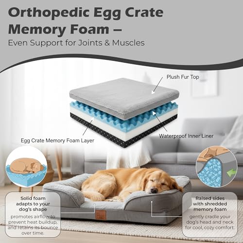 Ahiz Luxury Dog Bed. Handcrafted Orthopedic Memory Foam Bed. Joint Support| Calming & Temp-Regulating Comfort| Waterproof Liner| Washable Cover| Non-slip Base| Pet Couch, Dog Gift. Durable 5+ Years.