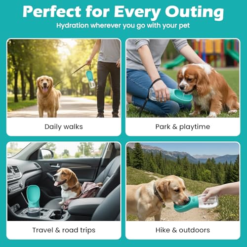 AHIZ Portable Pet Water Bottle 350ml- Leak-Proof Water Bottle with Strap, Antibacterial, Food-Grade Material for Dog & Cats, Outdoor walks/Travel, Multiple Colours. Dog & Cat Gifts.