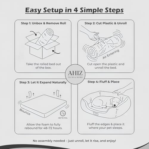 Ahiz Luxury Dog Bed. Handcrafted Orthopedic Memory Foam Bed. Joint Support| Calming & Temp-Regulating Comfort| Waterproof Liner| Washable Cover| Non-slip Base| Pet Couch, Dog Gift. Durable 5+ Years.