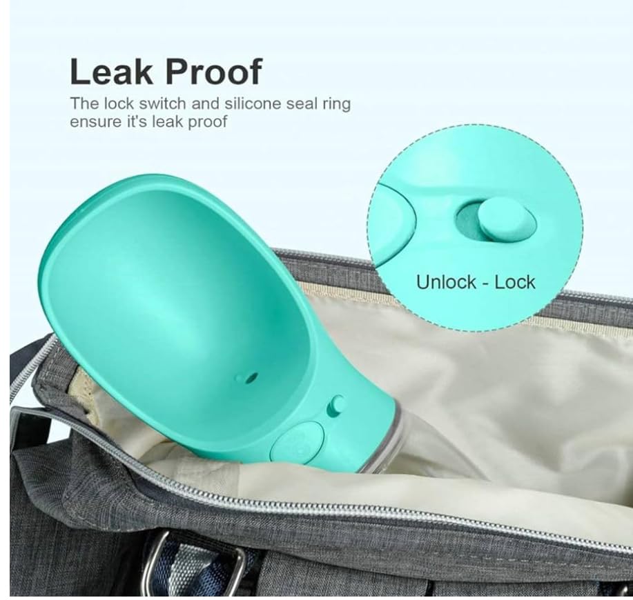 AHIZ Portable Pet Water Bottle 350ml- Leak-Proof Water Bottle with Strap, Antibacterial, Food-Grade Material for Dog & Cats, Outdoor walks/Travel, Multiple Colours. Dog & Cat Gifts.