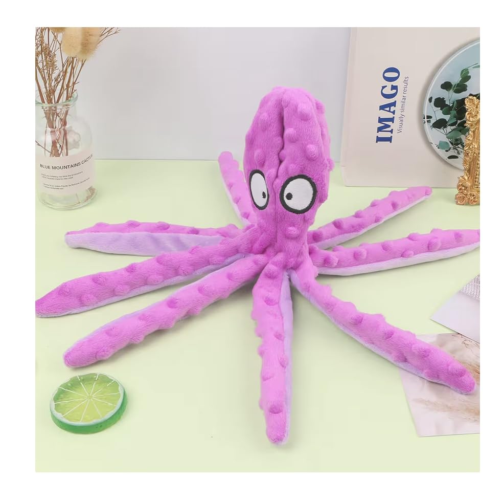 Ahiz Interactive Dog Toy, Octopus Plush, No Stuffing, Squeaky Chew Toy for Indoor and Outdoor Play. Crinkle Paper For Small, Medium, Large dogs. Dog Gift.