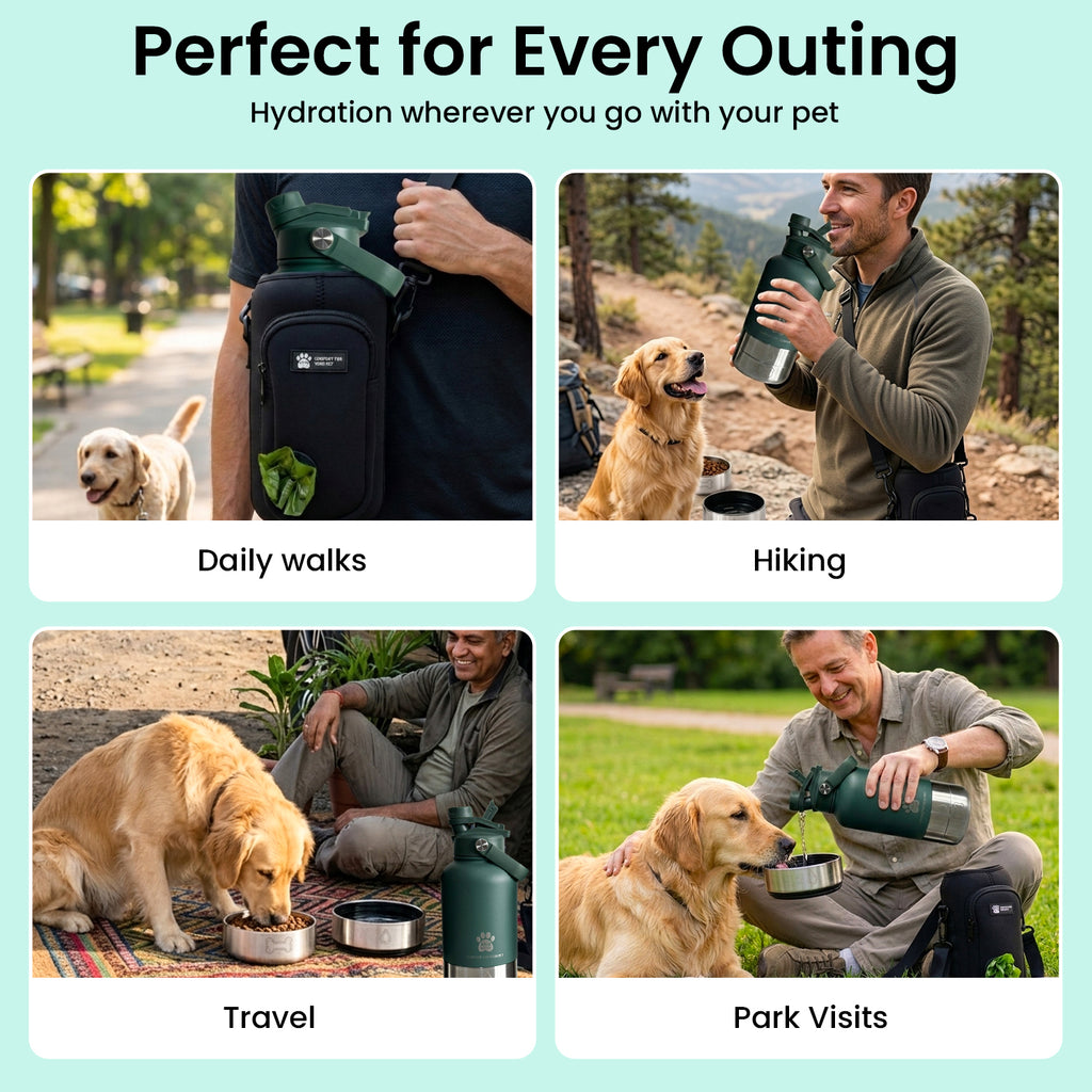 3-in-1 Dog Water Bottle with Carrier Bag